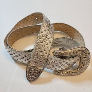 Silver with metal embellishments genuine Italian leather 48 inch long w/ buckle